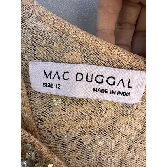 Mac Duggal 10977 Nude One Shoulder Asymmetric Sheer Hand Beaded Mini Dress Sz 12 - Picture 13 of 16